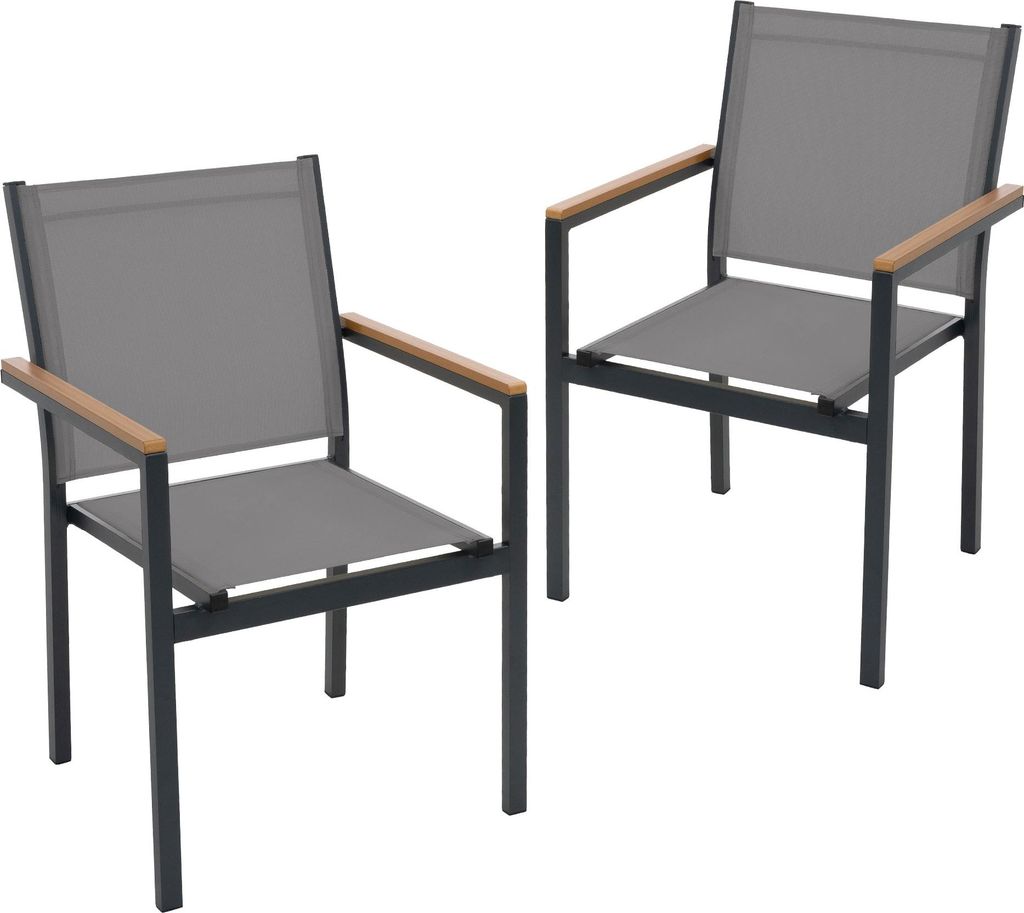 ML-Design Gartenstühle 2er Set mit Armlehnen Dunkelgrau Balkonstuhl aus Textilene mit Aluminiumgestell wetterfest stapelbar für Garten Balkon Ter...