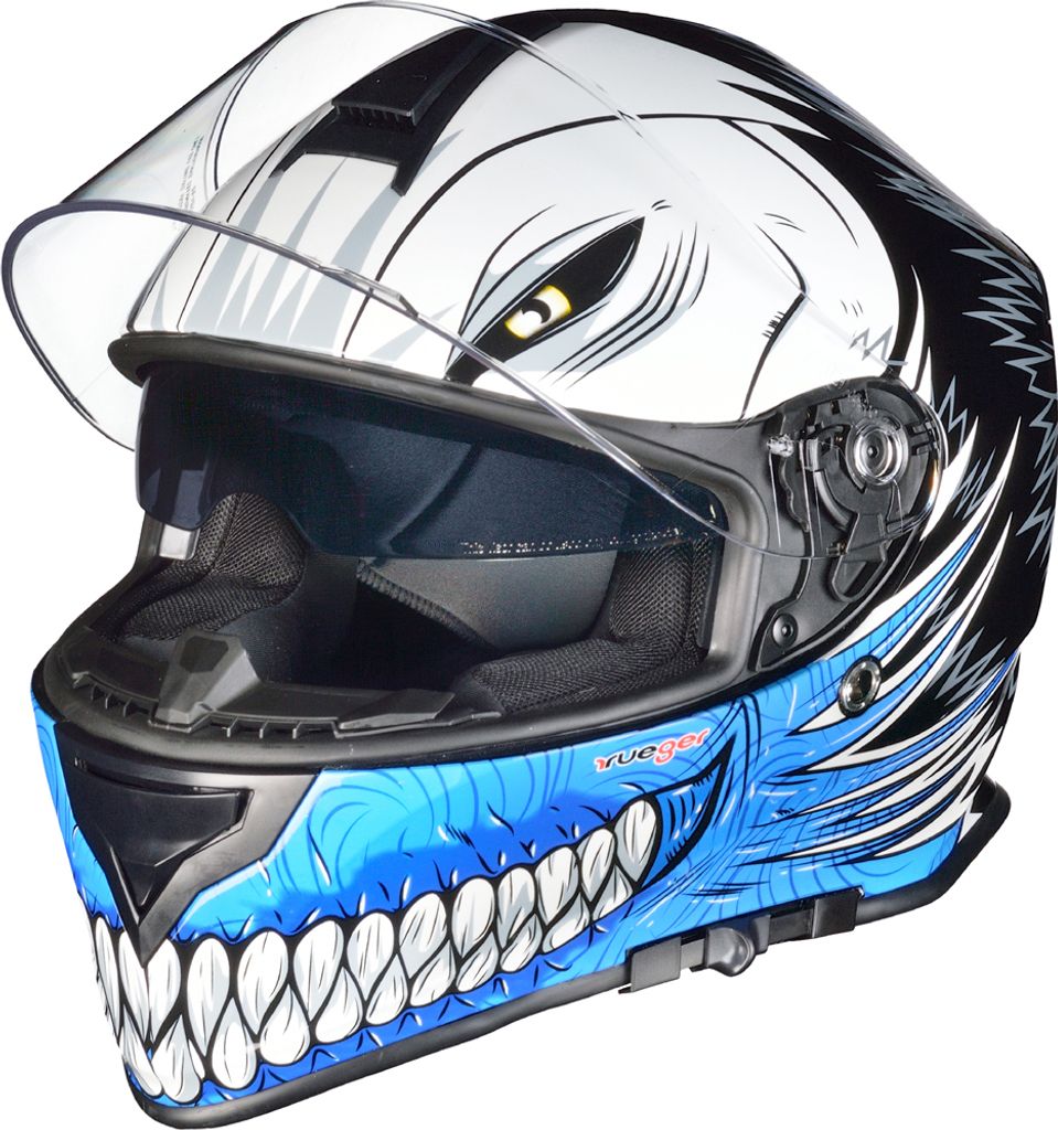 RT-824 Integralhelm Motorradhelm Kinderhelm Motorrad Integral Roller Helm Gebiss Blue Hollow L (59-60)