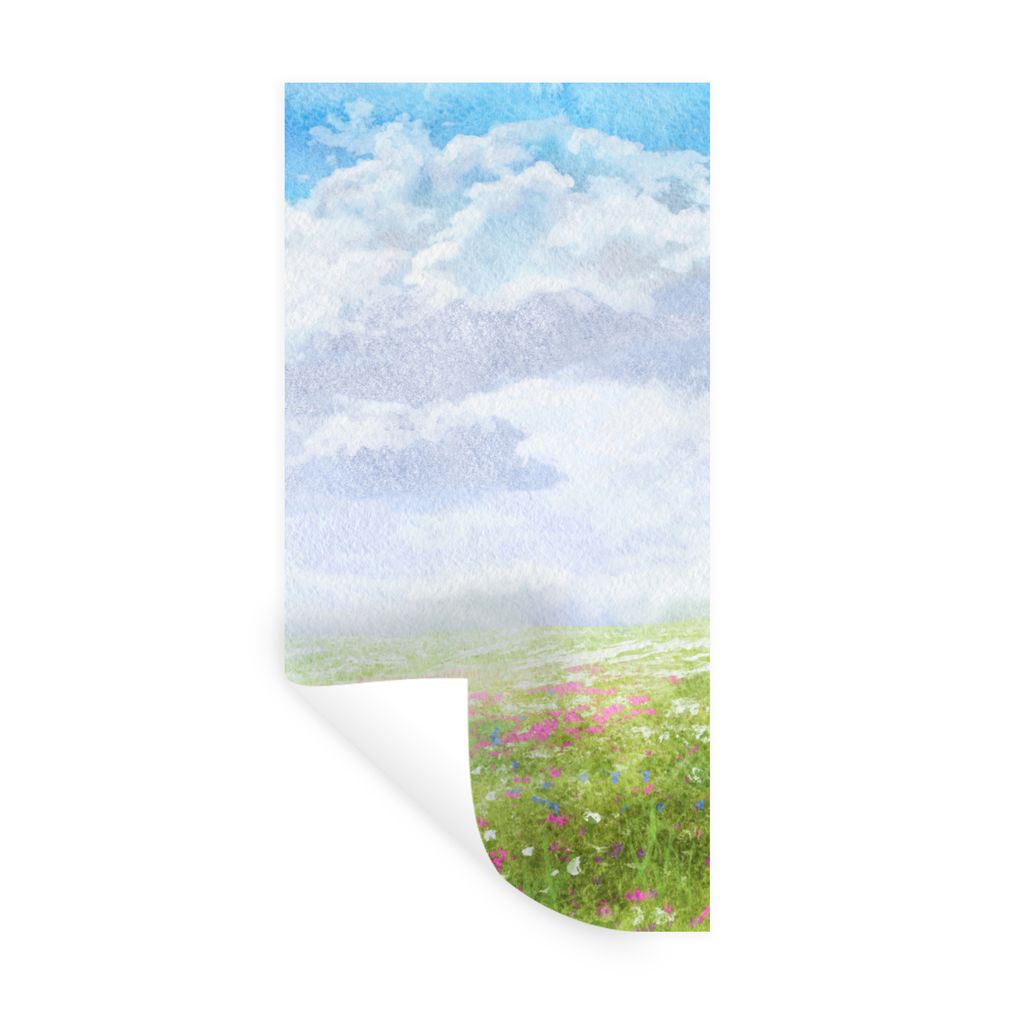 MuchoWow Wandtattoo Wandsticker Wandaufkleber Aquarell - Blumen - Landschaft 40x80 cm Selbstklebend und Repositionierbar - Repositionierbar - Was...