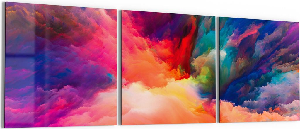 DEQORI Glasbild Echtglas 3x50x50 cm 'Bunte Farbwolke' Wandbilder XXL groß