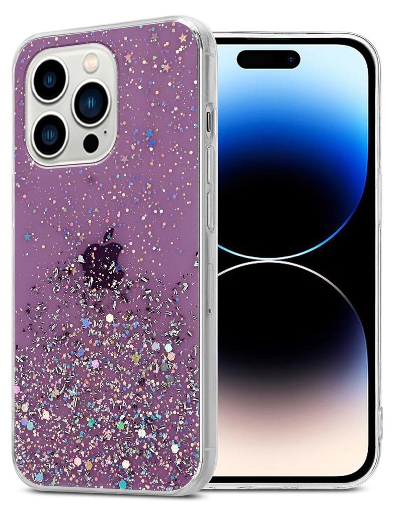 Cadorabo Hülle für Apple iPhone 14 PRO MAX Schutz Hülle in Lila Handyhülle TPU Etui Glitter Cover Case Glitzer