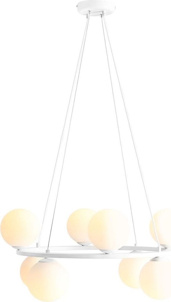 Hängeleuchte Metall Glas E14 B: 68 cm H: max. 110 cm Weiß Kugel Schirm rund Modern Pendelleuchte