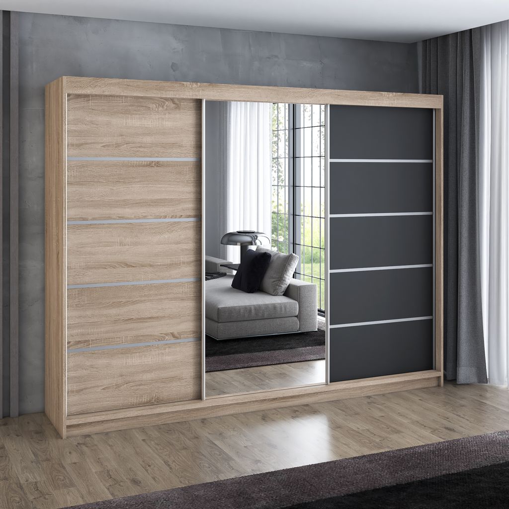 Schwebetürenschrank 200 cm, 3-türig, mit Spiegel & 4 Produktbild 