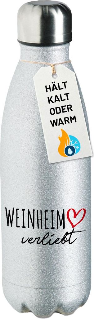 Huuraa Trinkflasche Weinheim verliebt 500ml Silver Edelstahl Wasserflasche Trinkflasche Geschenkidee