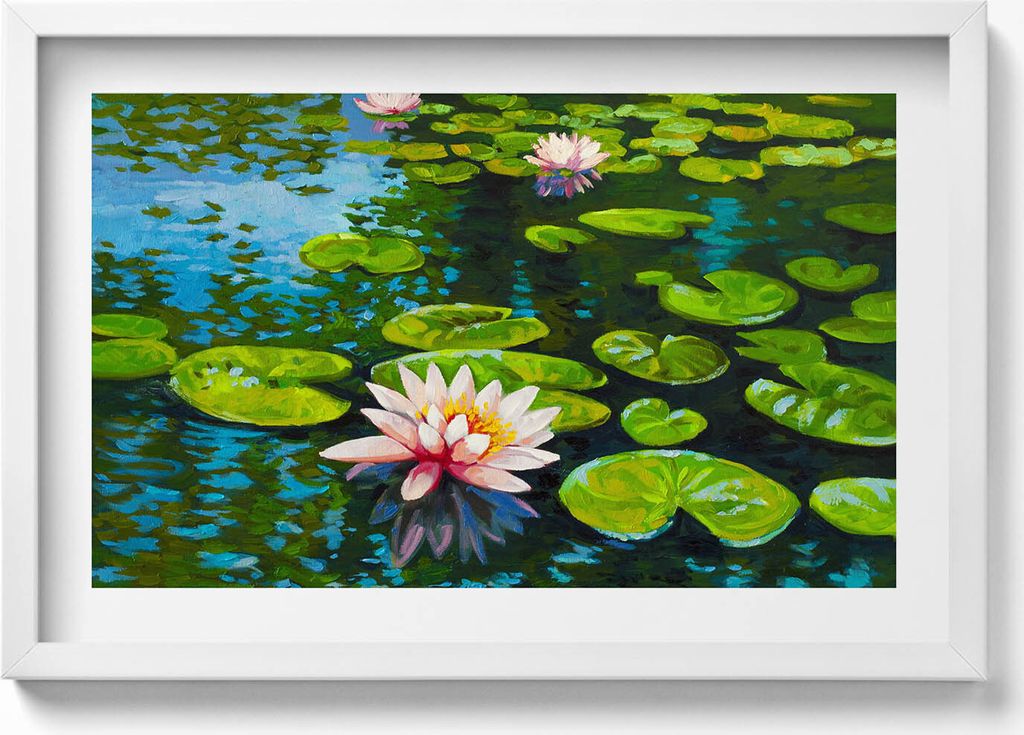 Malerei Wasserlilien– Wandbild mit Rahmen – Gerahmtes Bild – Wanddekoration – 60x40 cm – Schwarz Rahmen