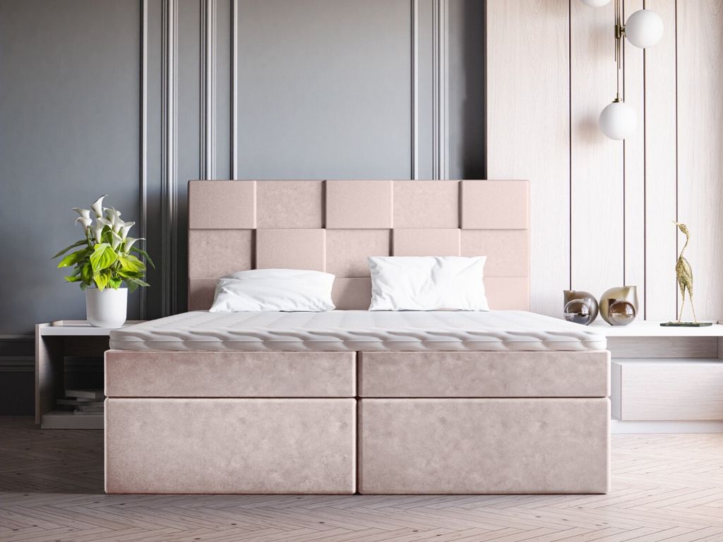 ADIDAR Boxspringbett Khady 160x200cm – Polsterbett mit Stoffbezug, Stauraum, Matratze, Topper, Jasmine 21 Creme – Komfort, Haltbarkeit, Hauslie...