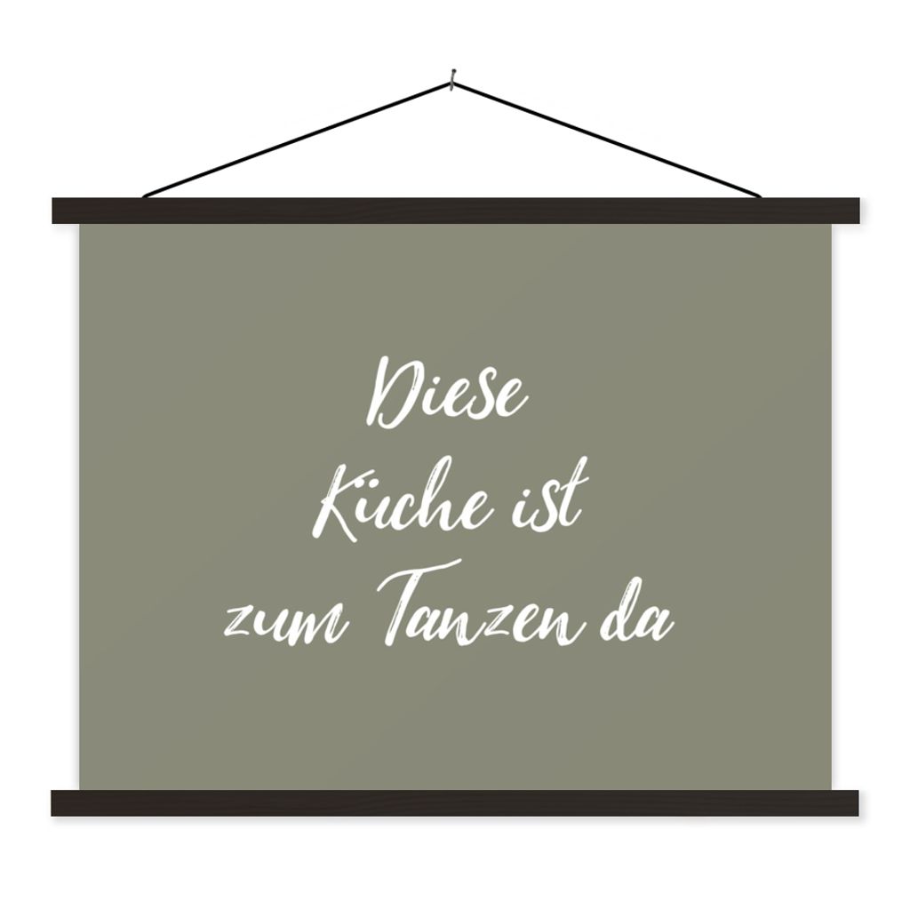 MuchoWow Textilposter Sprichwörter - Diese Küche ist zum Tanzen da - Zitate 150x113 cm mit schwarzem Rahmen - Wohnzimmer