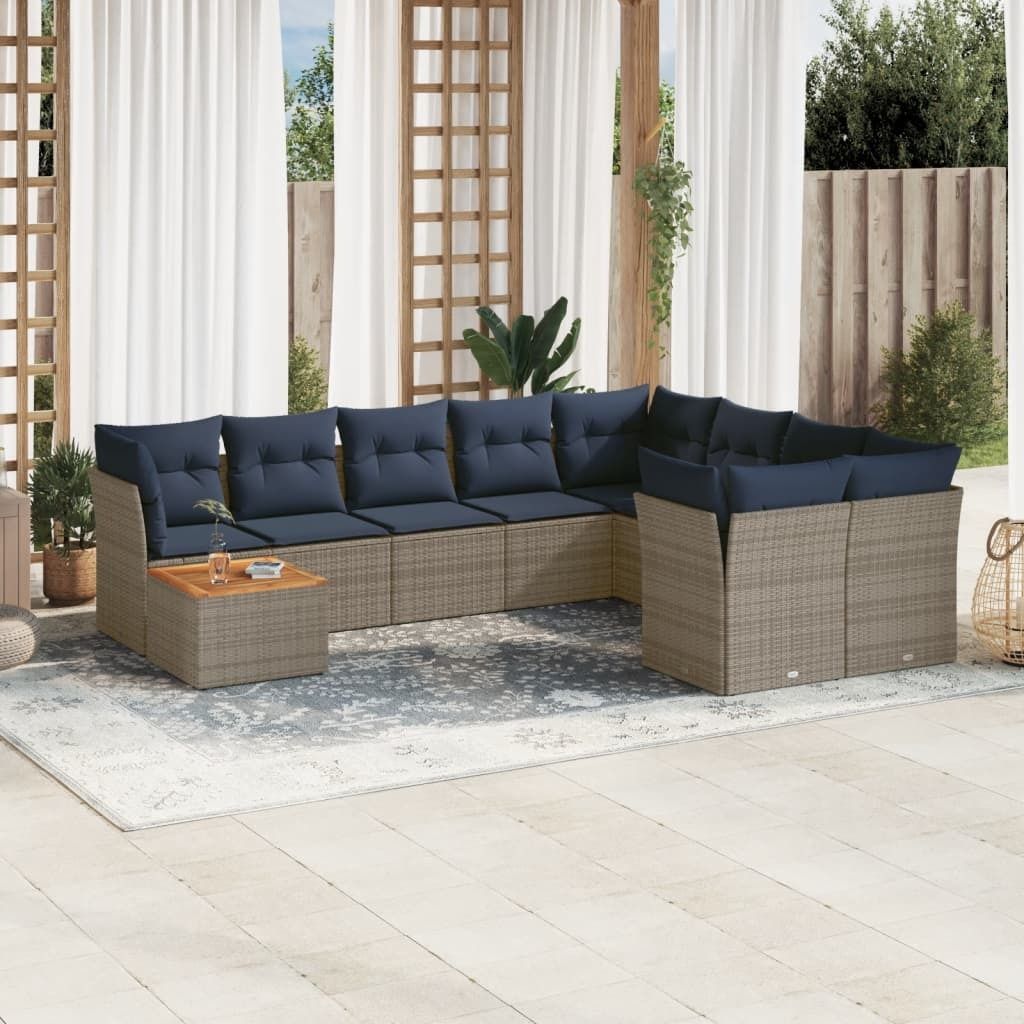 Maison Exclusive - 10-tlg. Garten-Sofagarnitur mit Kissen Grau Poly Rattan