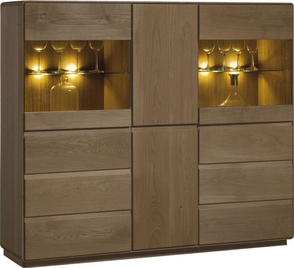 Vitrine Fazenda 18, Farbe: Dunkelbraun, Eiche teilmassiv – 135 x 157 x 41 cm (H x B x T)