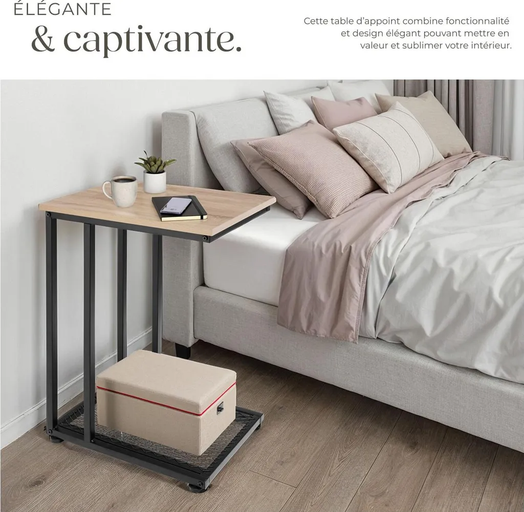 Table d'appoint industrielle ETON 48x35 cm avec plateau chêne Sonoma