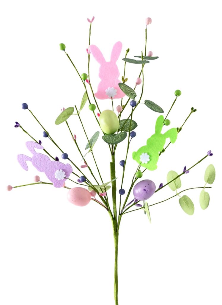 Künstliche Osterhasen-Zweige mit Frühlingsblumen und Ostereiern, künstliche Zweige für Blumenarrangements, Tischdekorationen, Vasendekor