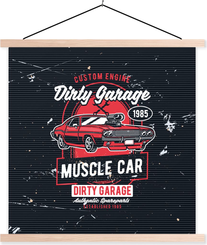 MuchoWow Textilposter Mancave - Auto - Retro - Rot 40x40 cm mit holzfarbenen Rahmen - Posterleiste