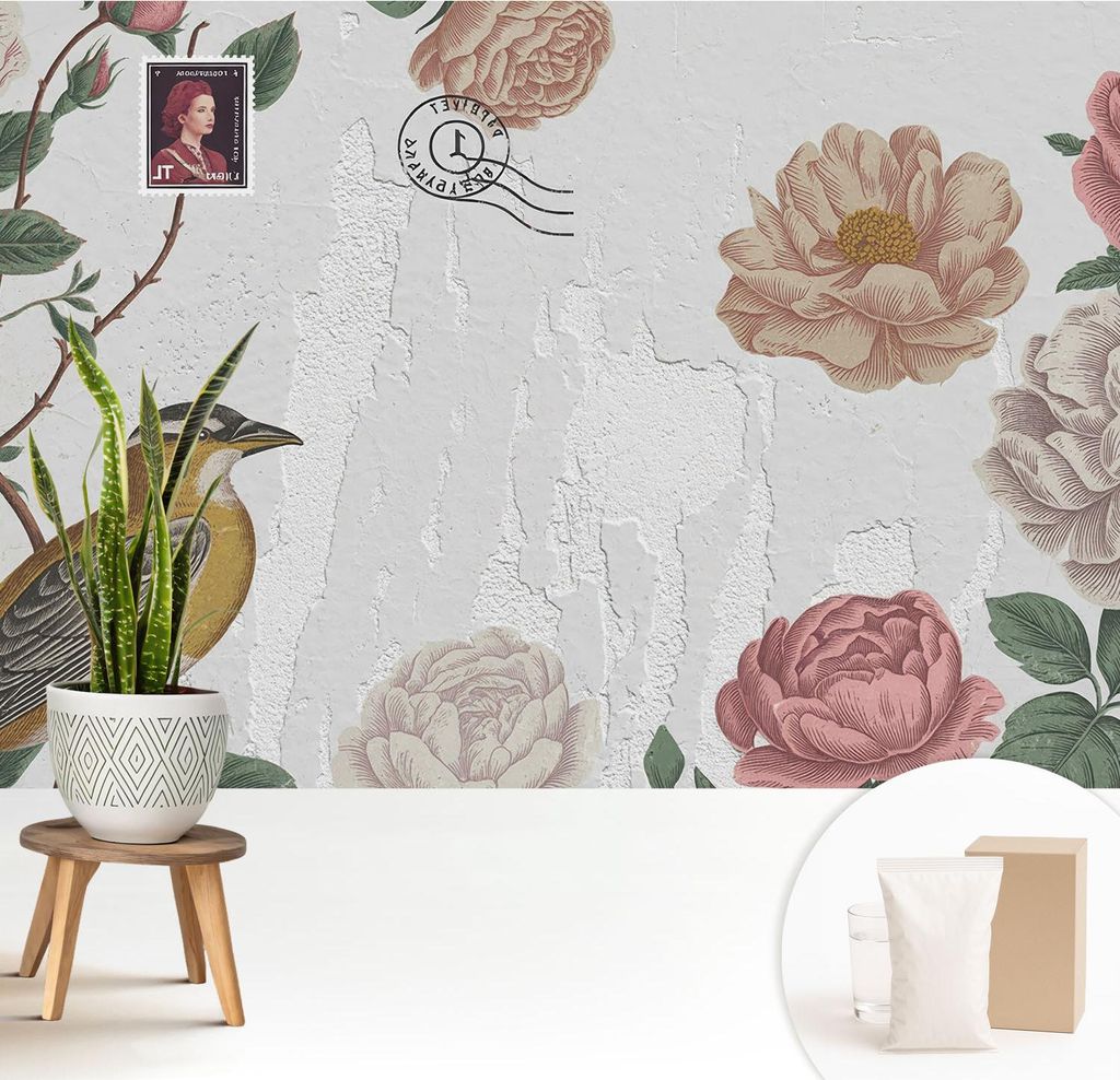 Fototapete - 208x146 cm - Tapete - Wandtapete - Wandbilder - Dekofolie - Tapete Folie - Wand - Dekoration - Wohnzimmer - Vintage-Blumen