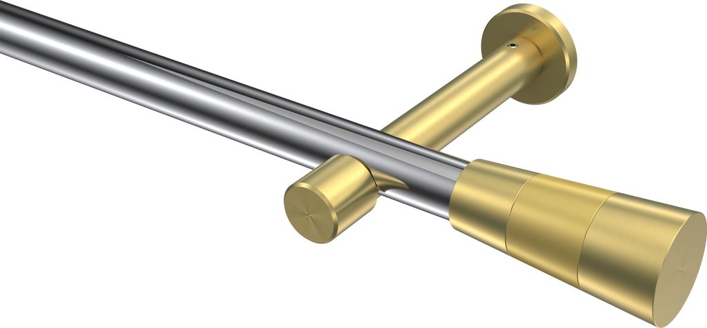 Interdeco Gardinenstange / Vorhangstange Chrom / Messing-Optik, Typ Prestige Tanara (Konus) ohne Ringe, 20 mm Ø 1-läufig, 100 cm
