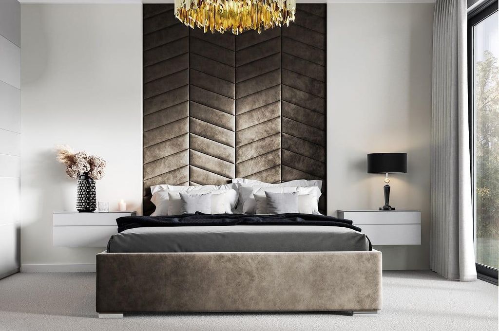 LIKMA Polsterbett Hellbraun 140x200 cm mit Stauraum Verchromte Füße 4,5 cm Doppelbett Gepolsterter Stoffett mit Gaslift Stoffbett Bettgestell Ohn...