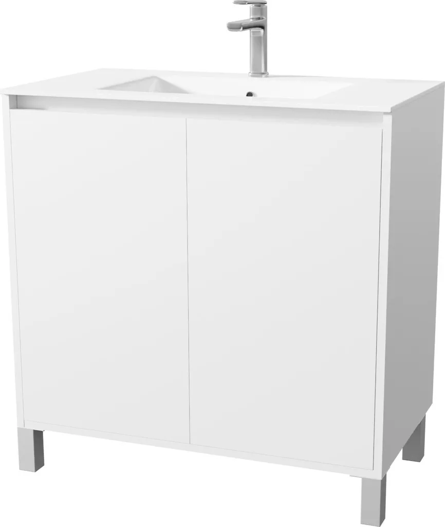 Pack Meuble Salle de Bains 80 cm Blanc 2 Portes avec Vasque XENOS