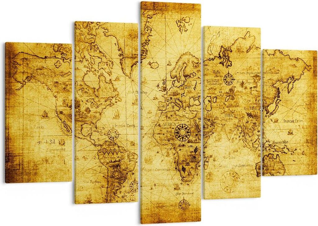 Bild auf Leinwand - Leinwandbild - Karte Welt Kontinente - 150x100cm - Wand Bild - Wanddeko - Leinwanddruck - Bilder - Kunstdruck - Wanddekoration ...