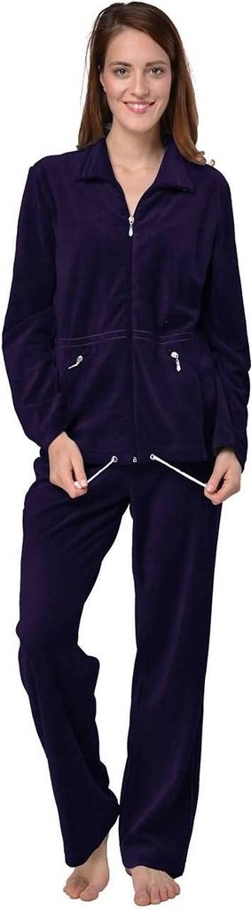 RAIKOU Damen Velours Hausanzug Freizeitanzug Schlafanzug Velours Nicki Trainingsanzug mit Reißverschluss Nachtblau 36/38