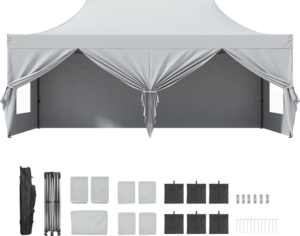 SucceBuy Pop-up-Überdachung, UV-beständig, wasserdicht, 10 x 20 Fuß tragbarer Pavillon mit abnehmbaren Seitenwänden, Tasche auf Rollen