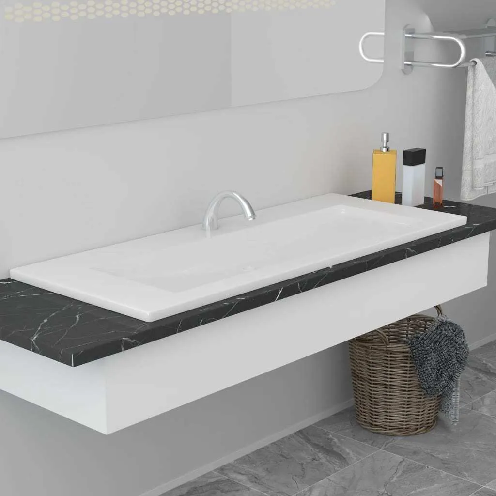 Lavabo encastré vidaXL en céramique blanche 101x39,5x18,5 cm élégant