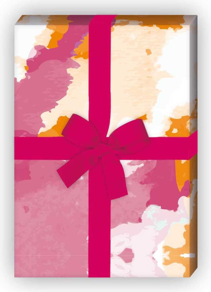 Cooles Wasserfarben Klecks Geschenkpapier in rosa orange - G6255, 32 x 48cm