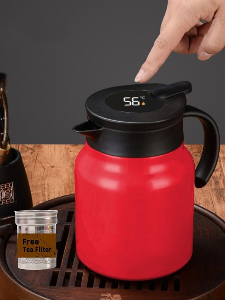 1000ML-Thermo-Kaffeekaraffe mit Tee-Ei/Doppelwandige Vakuum-Thermoskanne mit LED-Anzeige/Teekanne/12 Stunden Hitze und 24 Stunden Kältespeicherung...