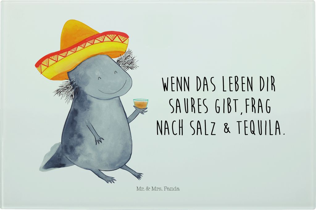 Mr. & Mrs. Panda Schneidebrett Axolotl Tequila - Weiß - Geschenk, trinken, Glasschneidebrett, Urlaub, schneidbrett, Servierplatte, Mexiko, Brotzei...