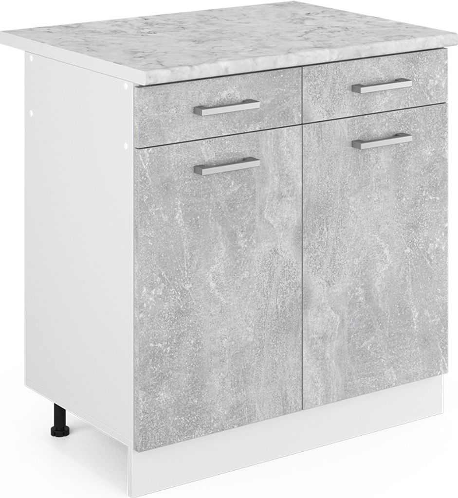 Unterschrank Vicco R-Line Beton 80 cm mit Schubladen und Türen, mit Arbeitsplatte, Model 41951