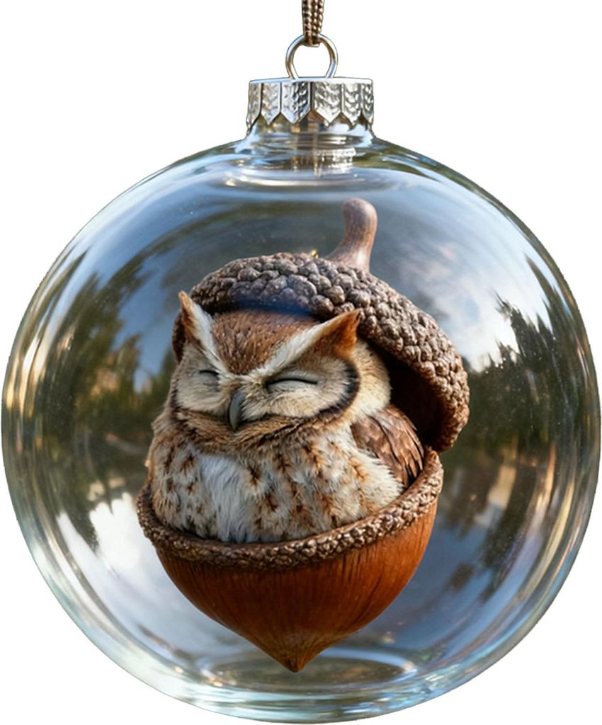 Weihnachtsbaumkugel mit Eichelmotiv und Waldtiermotiv, aus Kunststoff, zum Aufhängen, für den Weihnachtsbaum.