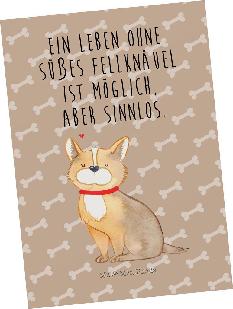 Mr. & Mrs. Panda Postkarte Hund Glück - Hundeglück - Geschenk, Postkarten, Ansichtskarten, Ansichtskarte, Grußkarte, Liebe, Spruch, Corgie, Herz...