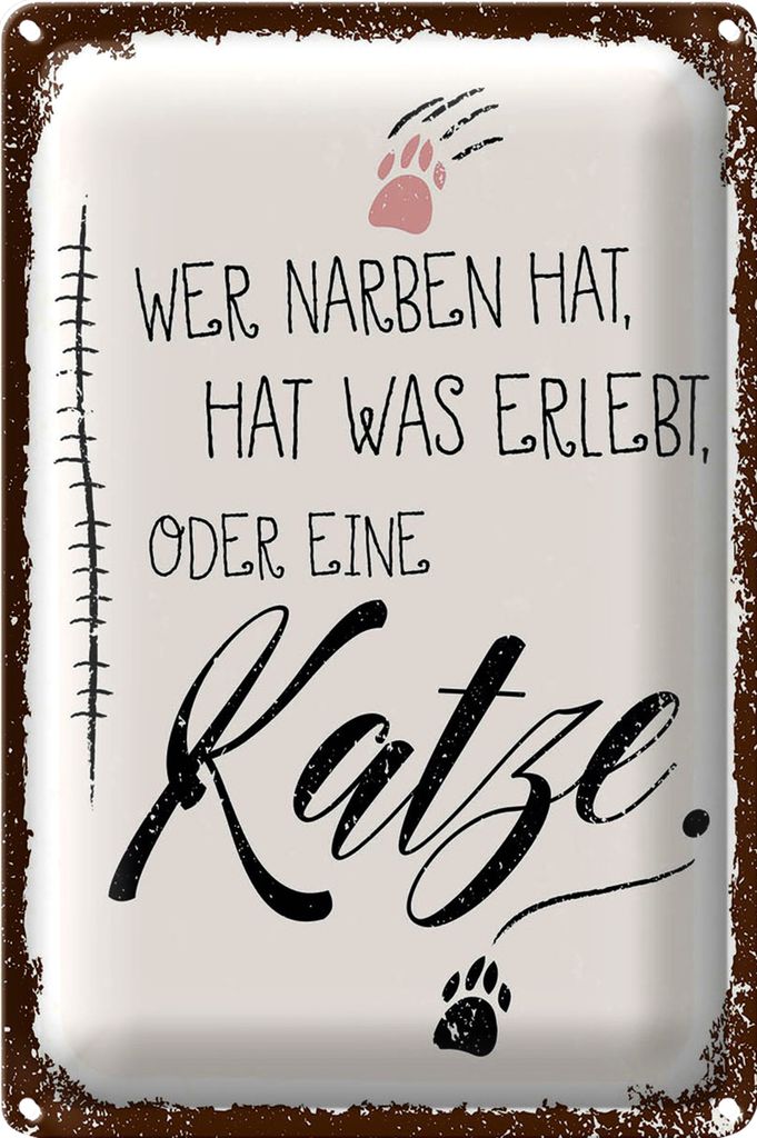 Blechschild Spruch Katze Wer Narben hat was erlebt 40x30cm