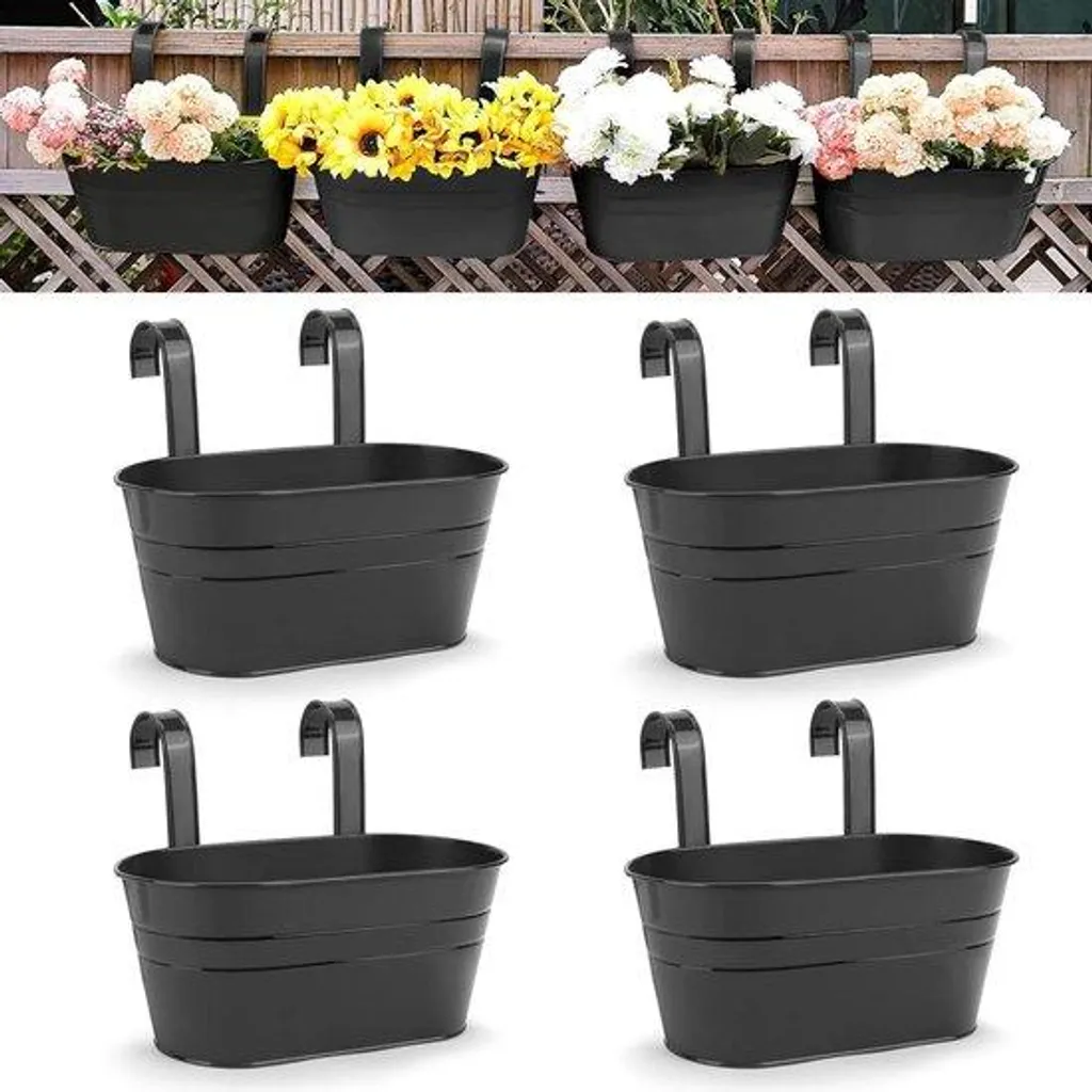 Jardinières rondes en métal noir 4 pièces pour décoration de terrasse