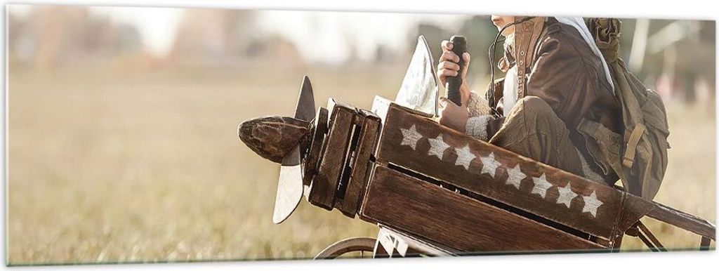 Bilder auf glas - Einteilig - Kindheit Flugzeug Spielzeug - 160x50cm - Glasbilder - Wandbilder - Bilder - Wanddekoration aus Glas - Glas Bilder - W...