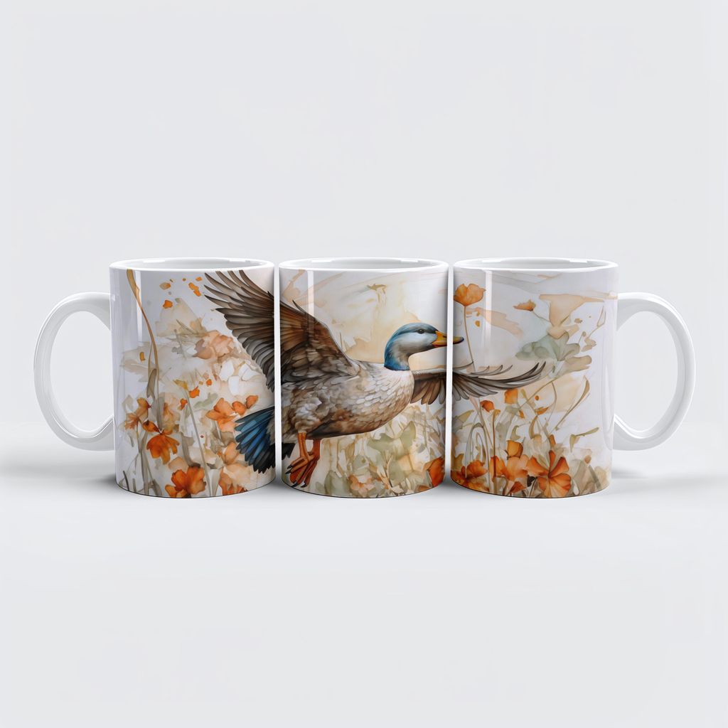raxxa Premium-Tasse "Mallard flying above pond with flowers"
