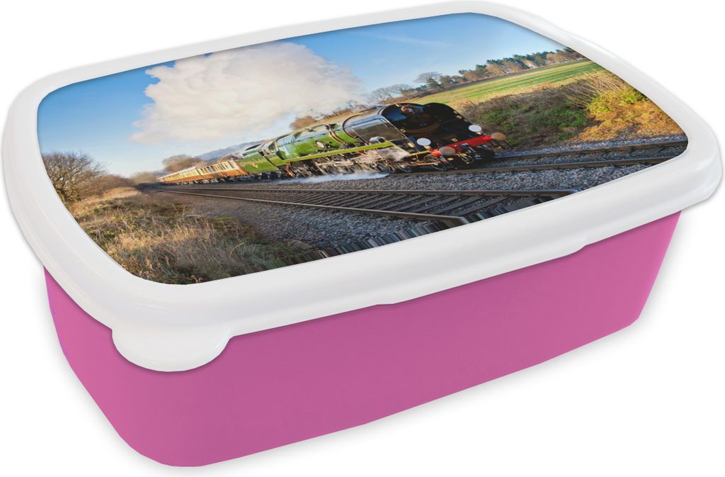 KitchenYeah Lunchbox Brotzeit Brotdose 17x11 cm Zug - Natur - Blau Kinder Brotzeitdose - Lunchpaket - Brotkasten - Sandwich Box