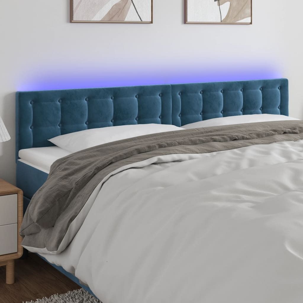The Living Store LED Kopfteil Dunkelblau 180x5x78/88 cm Samt