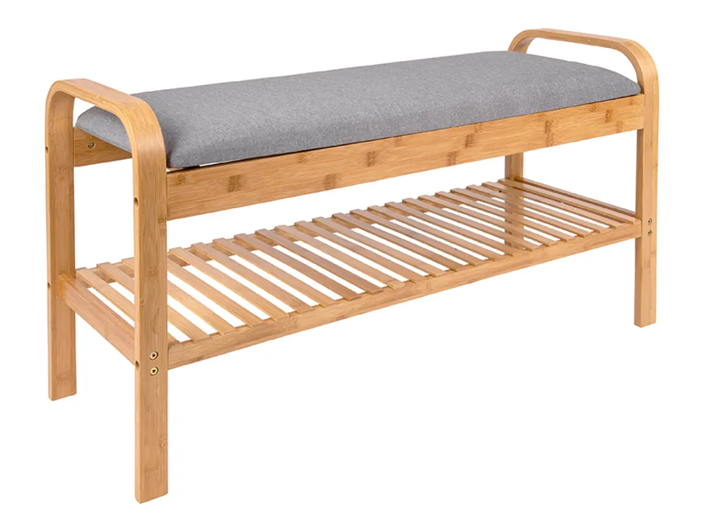 Leitmotiv Banc Arch en Bambou avec Tissu Gris 90x33x50cm Scandinave