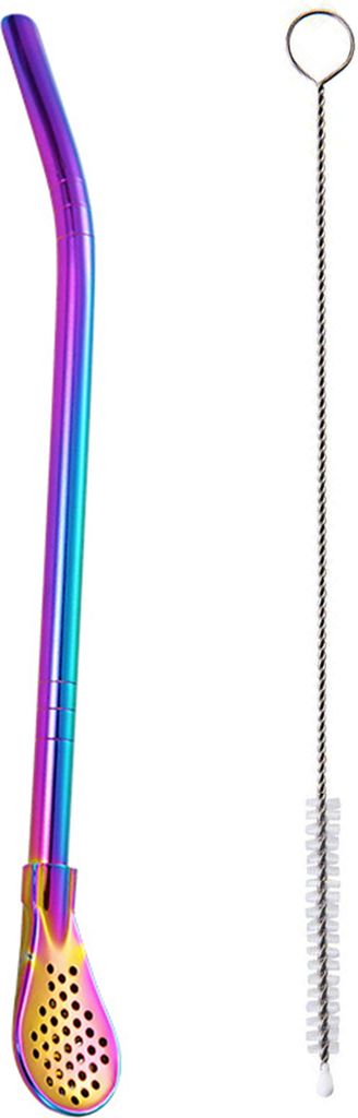 Tee-Trinkhalme, Löffelfilter, bunt, Edelstahl, mit Bürste, gleichmäßiges Netz, wiederverwendbar, Kürbis-Tee-Werkzeug