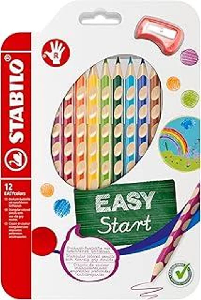 Matite Colorate STABILO EASYcolors Destrimani - Kit 12 Colori + Temperino
