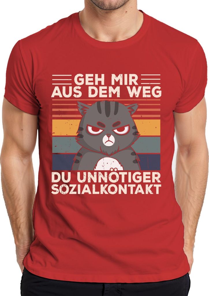 Geh mir aus dem Weg Sozialkontakt Katzenmotiv Introvertiert Herren T-Shirt, Rot, XXL