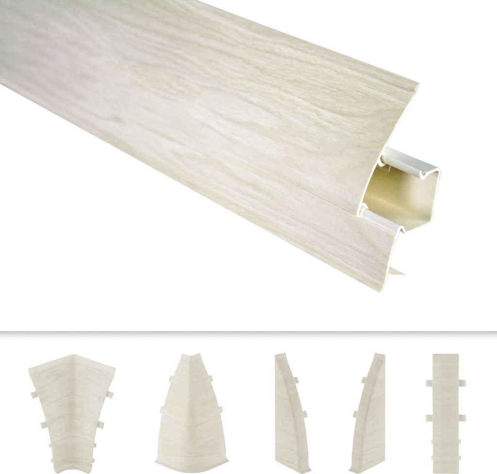 LEMAL Sockelleisten und Zubehör - PVC Fußleisten 60x26mm mit Kabelkanal - (1 Endkappe rechts, EKR.0103 Beige) Stuckprofil Schutzleiste Schutzprofil
