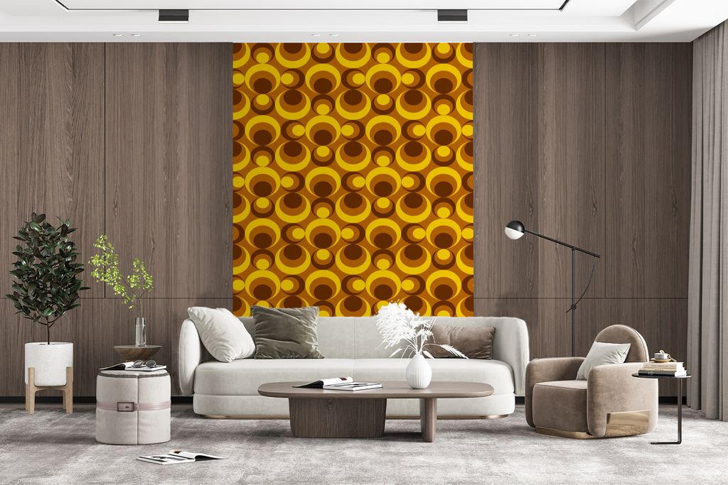 MuchoWow Fototapete für Wohnzimmer oder Schlafzimmer Wandtapete Vinyl Motivtapete Muster - Retro - Braun - Gelb - 200x300 cm - Wanddekorationen