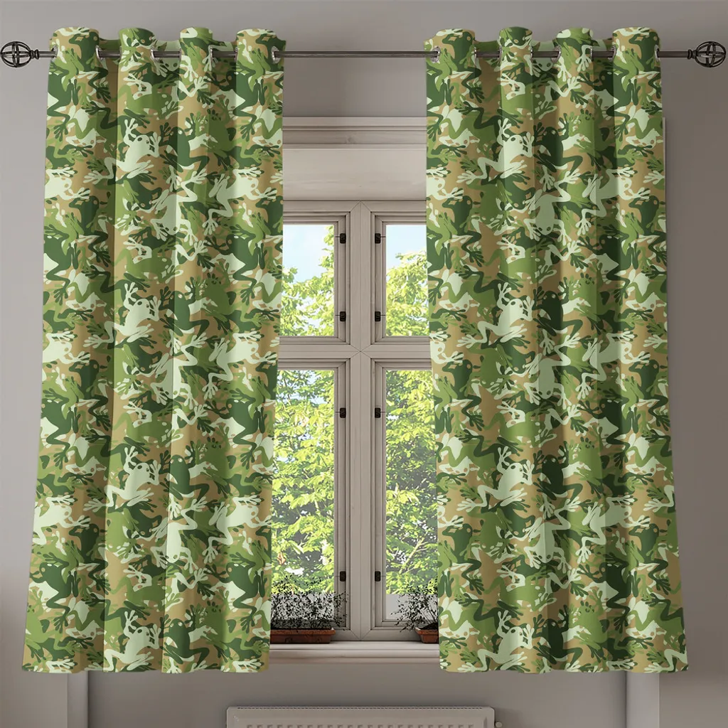 ABAKUHAUS Tenda con occhielli Animal, design militare mimetico con teschi e motivi a rane assortiti, tende decorative a 2 pannelli per finestre, 280 cm x 175 cm, verde salvia - 2