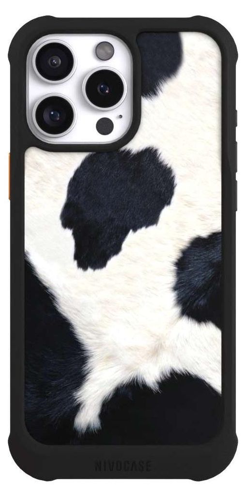 NIVOCASE Hülle für Apple iPhone 16 Pro Max Stoßfeste Handyhülle NIVOmax Case Schwarz Animal-Look Animalprint Kuhfell