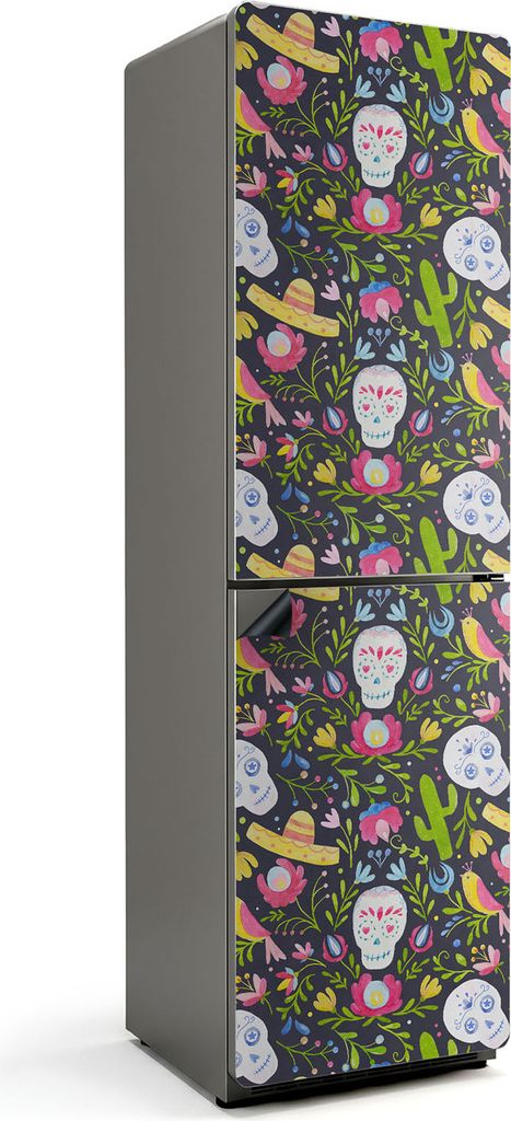 Totenkopf- und Pflanzenmuster – Magnetische Kühlschrank Abdeckung – Dekorfolie magnetisch Küche – Kühlschrank Magnet Deko – selbstkleben...