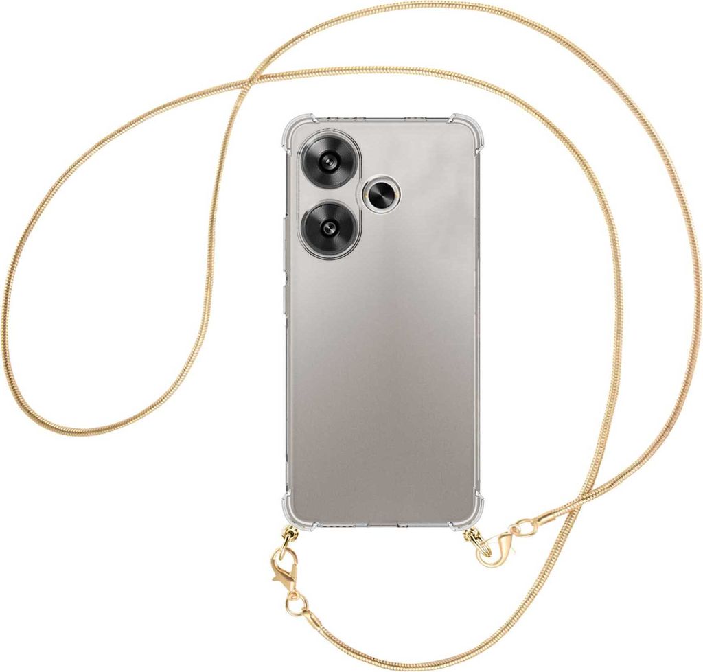 Handykette Backcover-Schutzhülle mit Band (Metall goldfarben) für Xiaomi Redmi Turbo 3 5G - goldfarbene Snake-Kette