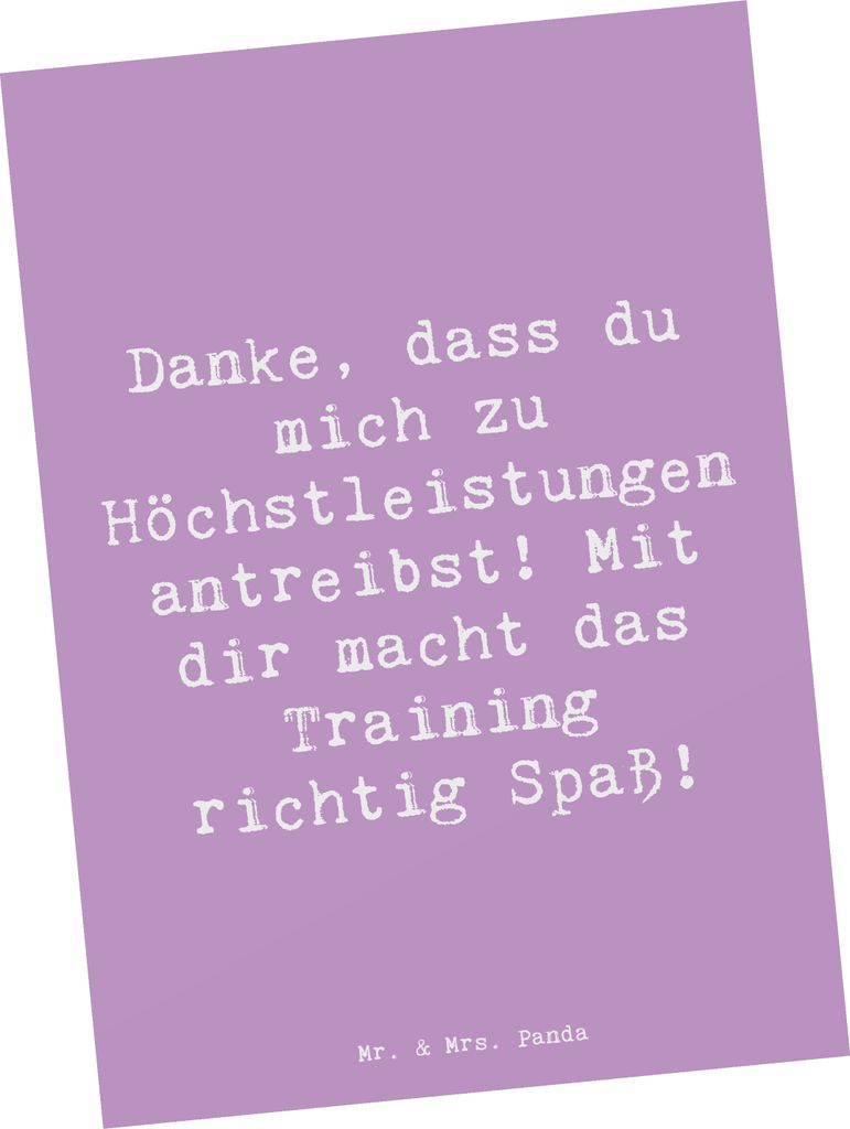 Mr. & Mrs. Panda Postkarte Spruch Motivierender Fitness-Trainer - Lavendeltraum - Geschenk, Aufmerksamkeit, Herz, Postkarten, Ansichtskarte, Wertsc...