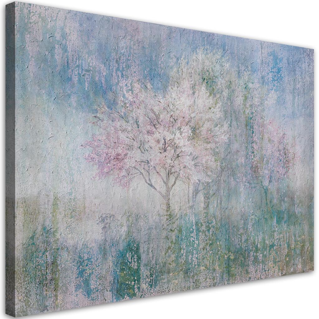 Leinwandbild blühender baum in einer wiese alt und schmutzig 90x60 cm Feeby grau wandbild bereit zum aufhängen