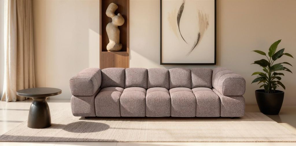 Sofiland Averro 4-Sitzer Sofa 280 cm Bubble-Steppung Strukturstoff Altrosa