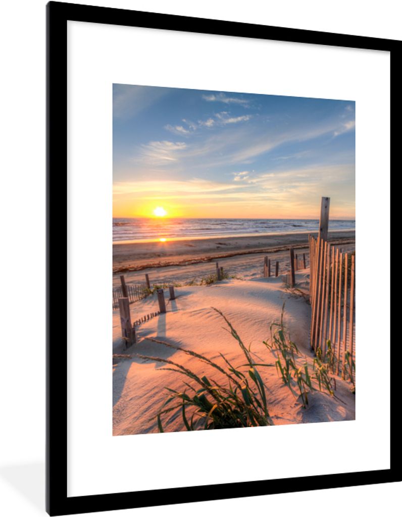 MuchoWow Gerahmtes Poster Strand - Meer - Düne - Sonnenuntergang - Landschaft 60x80 cm - Poster mit Schwarzem Bilderrahmen Wandposter Rahmen Fot...